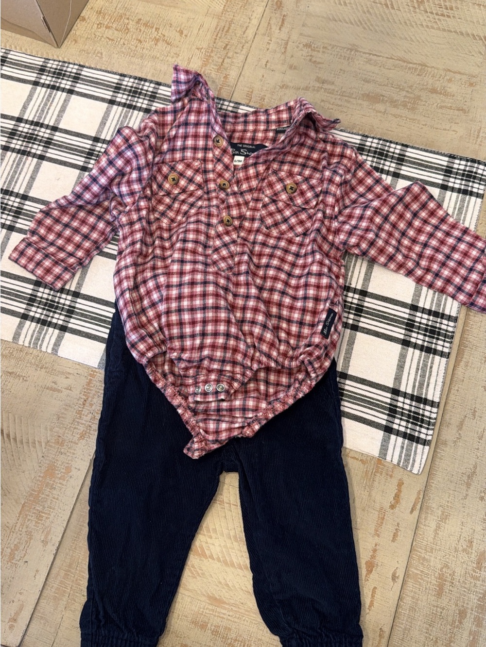 Ben Sherman Red and Navy Plaid Button-Down Matching Set